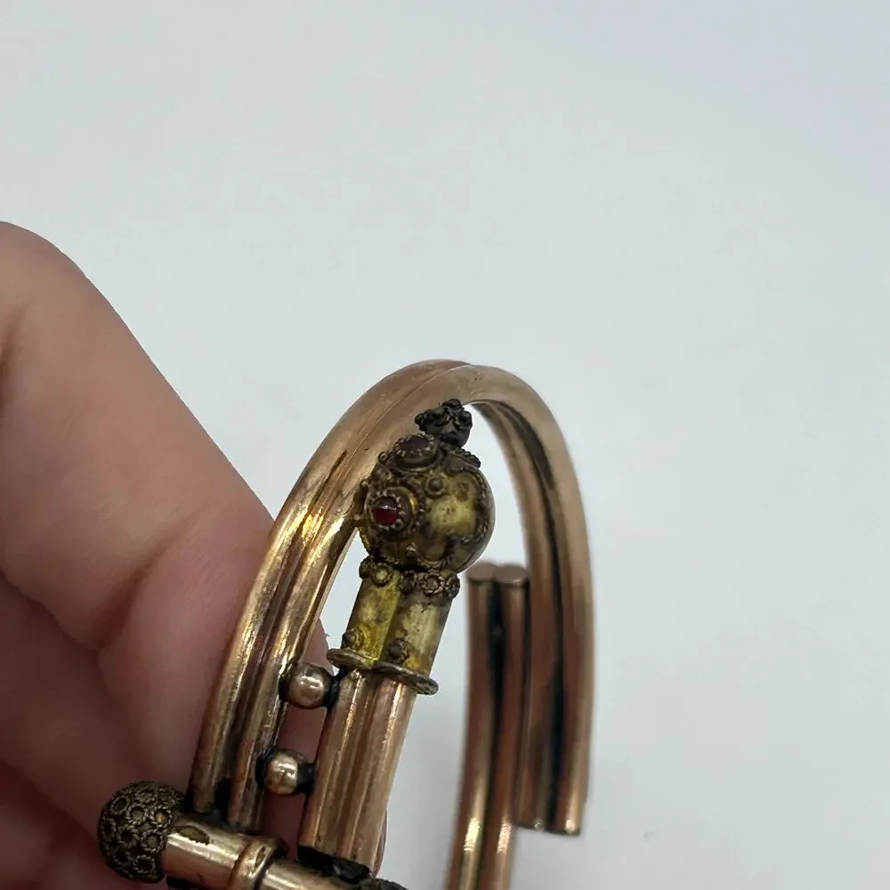 Vintage Victorian Etruscan Revival Bypass Hinged Bangle Bracelet Jewelry